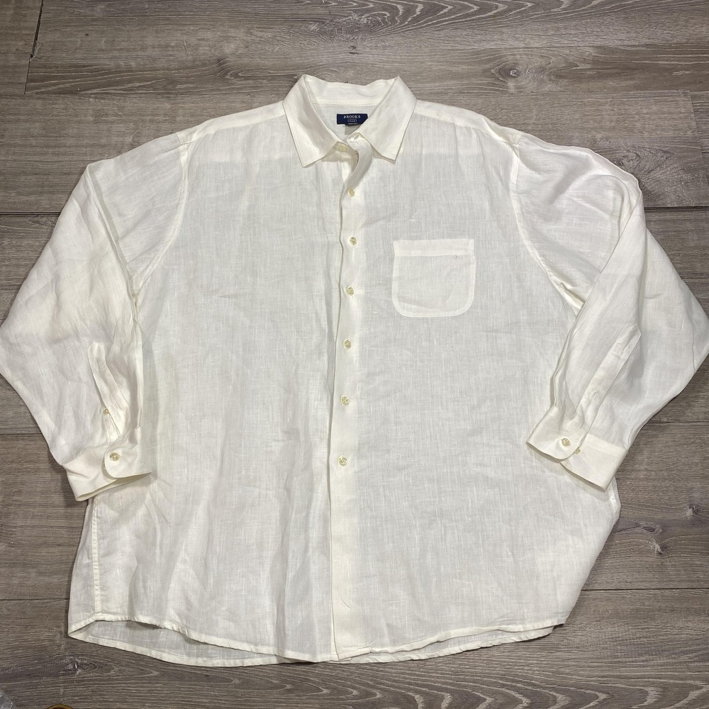Brooks Brothers Sport Shirt Mens 16.5 32/33 White 100% Linen Button Front Casual